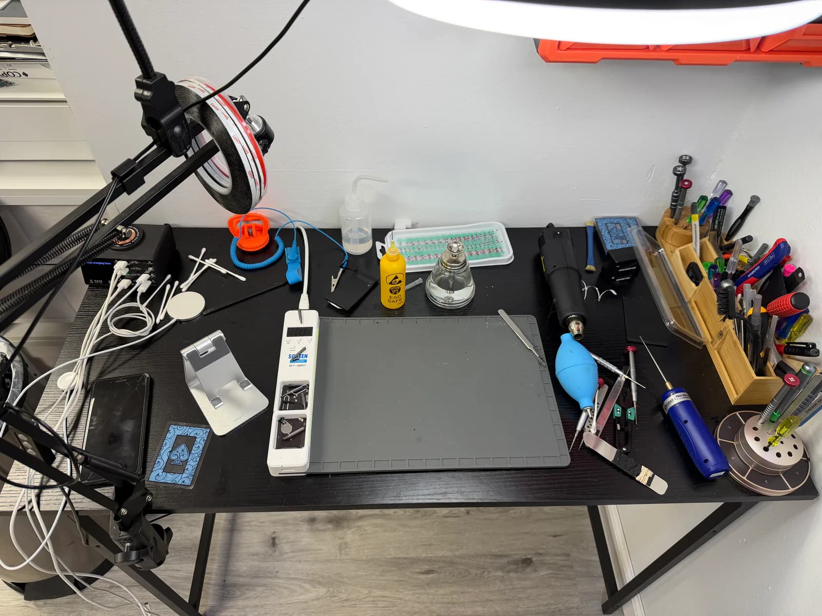Device repair tools and workbench inside Hackettstown Phone Repair